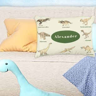 Personalisierter Jungenname Dinosaurier Grün Braun Kissenbezug