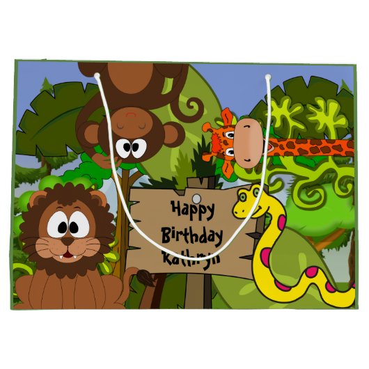 Personalisierter Jungle Geburtstag Große Geschenktüte (Rückseite)