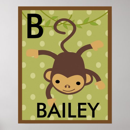 Personalisierter Jungle Monkey Mauer Name Poster (Vorne)