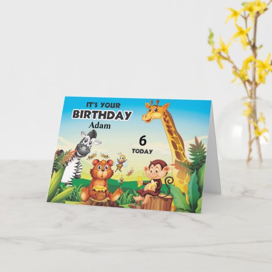 Personalisierter Jungle-Safari-Kindertag Karte (Gelbe Blume)