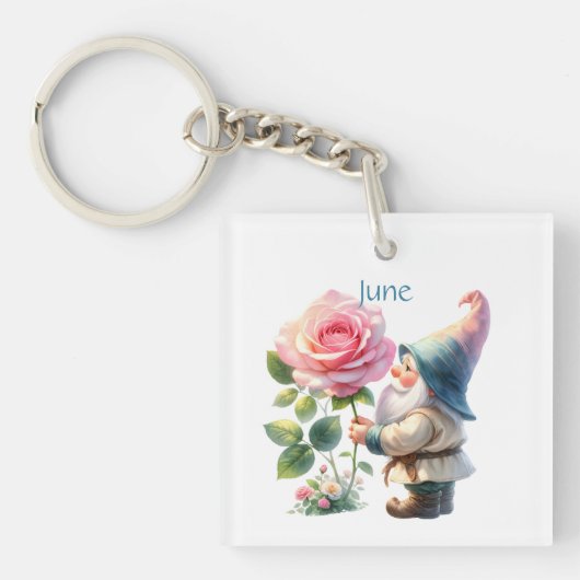Personalisierter Juni Geburtsmonat Garten Gnome Schlüsselanhänger (Vorderseite)