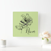 Personalisierter Juni Honeysuckle Birth Blume Gesc Quadratische Wanduhr (Zuhause)
