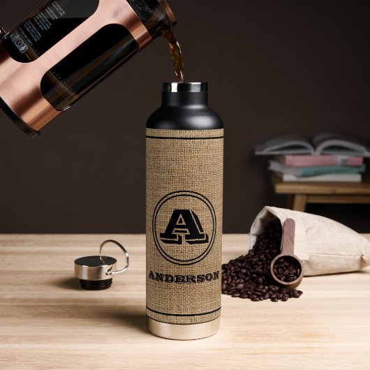 Personalisierter Jute-Burlap-rustikaler Thermaltum Trinkflasche (Kaffee)
