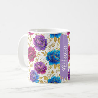 Personalisierter Juwel-Ton-Blumen-Klassiker 325ml- Kaffeetasse