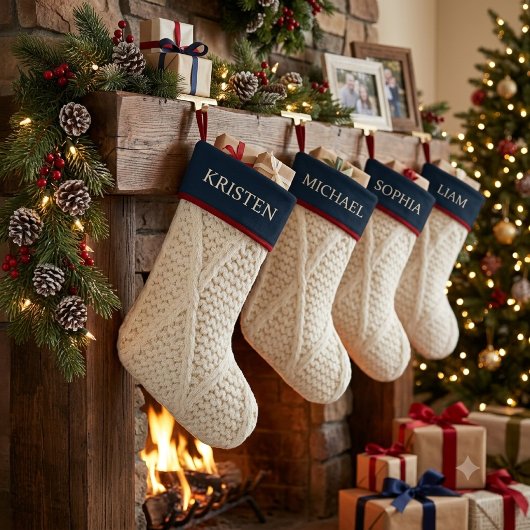 Personalisierter Kabelstrick-Weihnachtsstrumpf Nav Großer Weihnachtsstrumpf