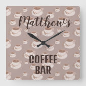 Personalisierter Kaffee-Bar-Bahnhof Quadratische Wanduhr (Vorderseite)