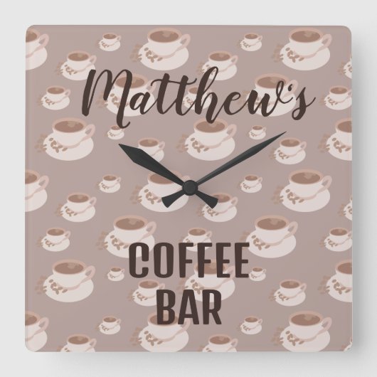 Personalisierter Kaffee-Bar-Bahnhof Quadratische Wanduhr (Vorderseite)