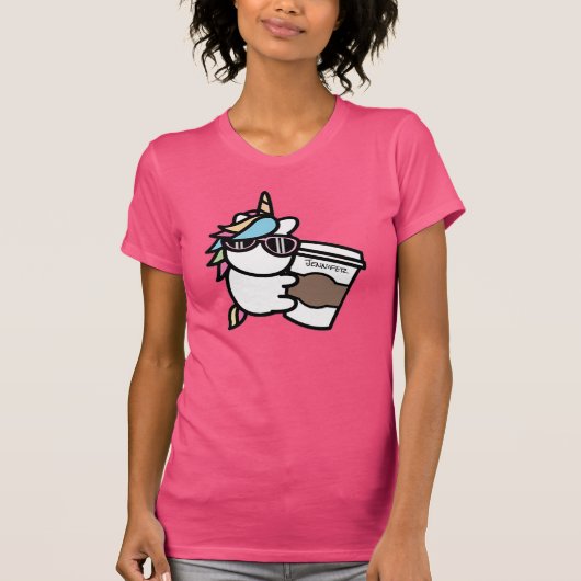 Personalisierter Kaffee & Einhorn T - Shirt (Vorderseite)