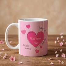 Personalisierter Kaffee-Mug mit rosa Herzen
