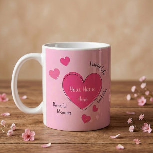 Personalisierter Kaffee-Mug mit rosa Herzen Kaffeetasse