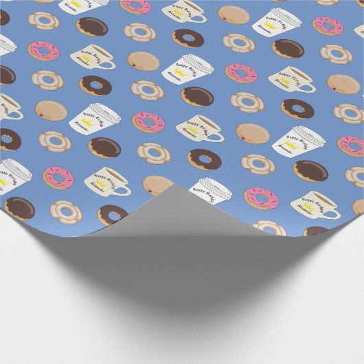 Personalisierter Kaffee und Doughnut Geschenkpapier (Ecke)