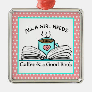 Personalisierter Kaffee und gutes Buch Ornament Aus Metall