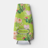 Personalisierter Kaktus mit floraler Wasserfarbe Flaschenkühler (Vorderseite)