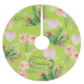 Personalisierter Kaktus mit floraler Wasserfarbe Polyester Weihnachtsbaumdecke (Vorderseite)