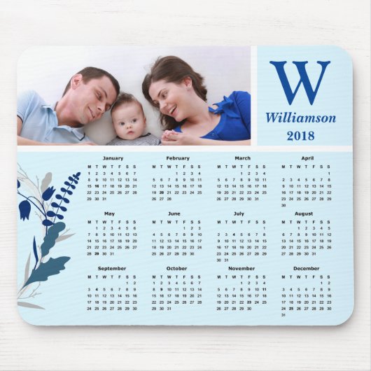 Personalisierter Kalender des Familien-Foto-2018 Mousepad (Vorne)