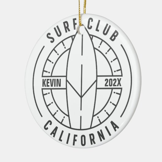 Personalisierter kalifornischer Surfclub Keramik Ornament (Links)