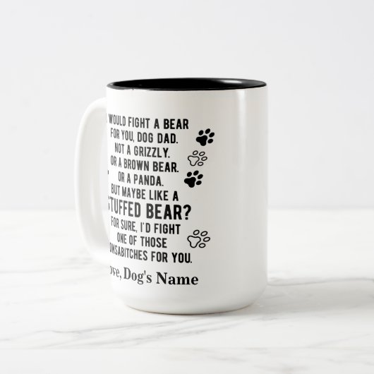 Personalisierter Kampf um einen Bär für Ihren Hund Zweifarbige Tasse (Vorderseite Links)