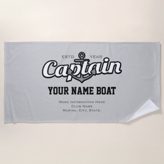Personalisierter Kapitän Name Boat Year und mehr Strandtuch (Vorderseite)