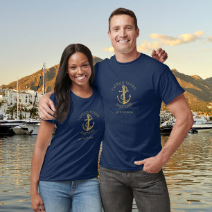 Personalisierter Kapitän Nautical Gold Bootsname T-Shirt