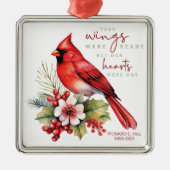 Personalisierter Kardinal Memorial Your Wings Ornament Aus Metall (Vorne)