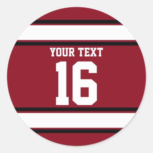Personalisierter Kardinal Rot und Schwarze Sportst Runder Aufkleber (Vorderseite)