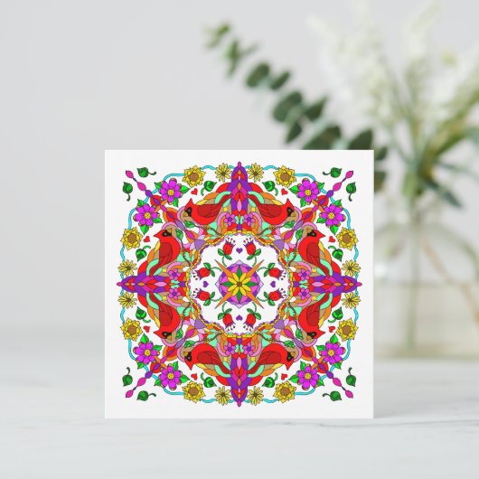Personalisierter Kardinal und Blume Mandala Geburt Karte (Stehend Vorderseite)