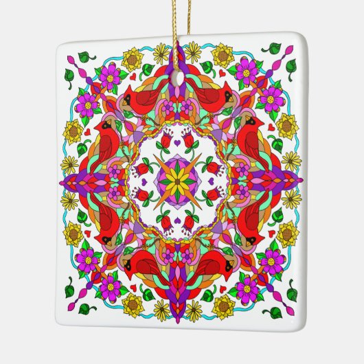 Personalisierter Kardinal und Blume Mandala Keramikornament (Links)