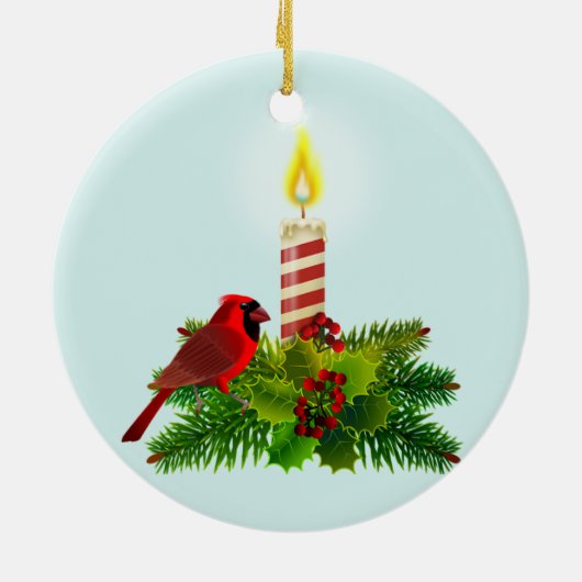 Personalisierter Kardinal und Kerze auf Light Blue Keramik Ornament (Hinten)