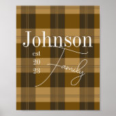 Personalisierter Karierter Familienname Braun Poster (Vorne)