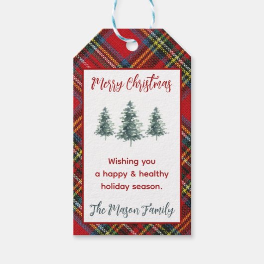 Personalisierter Karierter Flannel, Weihnachtsbaum Geschenkanhänger (Vorderseite)