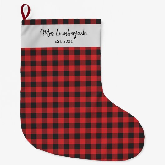 Personalisierter Karierter schwarzer Karo Buffalo Großer Weihnachtsstrumpf (Vorderseite)