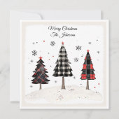 Personalisierter Karierter Weihnachtsbaum Familien Karte (Vorderseite)