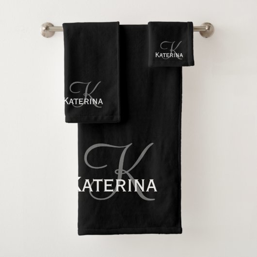 Personalisierter Karo in Schwarz/Weiß Badhandtuch Set (Insitu)