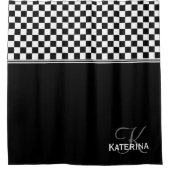 Personalisierter Karo in Schwarz/Weiß Duschvorhang (Vorderseite)