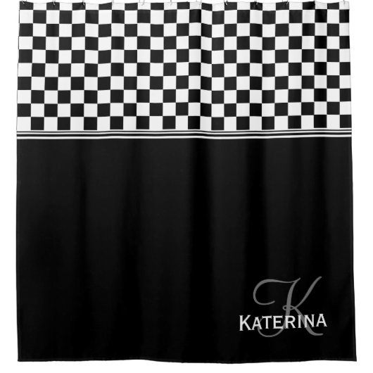 Personalisierter Karo in Schwarz/Weiß Duschvorhang (Vorderseite)