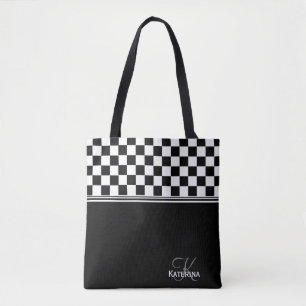 Personalisierter Karo in Schwarz/Weiß Tasche