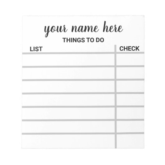Personalisierter Karo List Notepad Notizblock (Vorderseite)
