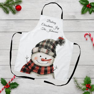 Personalisierter Karo-Schneemann Weihnachtsfamilie Schürze