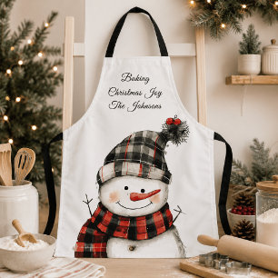 Personalisierter Karo-Schneemann Weihnachtsfamilie Schürze