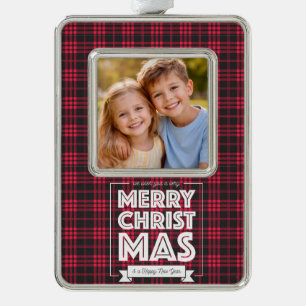 Personalisierter Karo-Weihnachts-Foto-Schmuck Be Rahmen-Ornament Silber