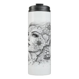 Personalisierter Kartenkompass Frau Kunst Vintage  Thermosbecher