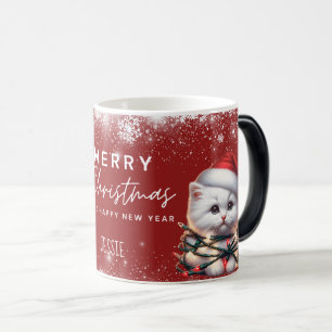 Personalisierter Kätzchen-Weihnachtsmannhut Weihna Verwandlungstasse