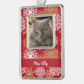 Personalisierter Katze Hund Roter Weihnachtsschnee Rahmen-Ornament Silber (Links)