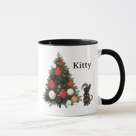 Personalisierter Katze- & Weihnachtsbaum-Kaffeebec Tasse (Rechts)