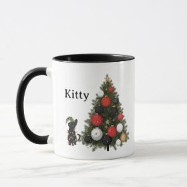 Personalisierter Katze- & Weihnachtsbaum-Kaffeebec Tasse