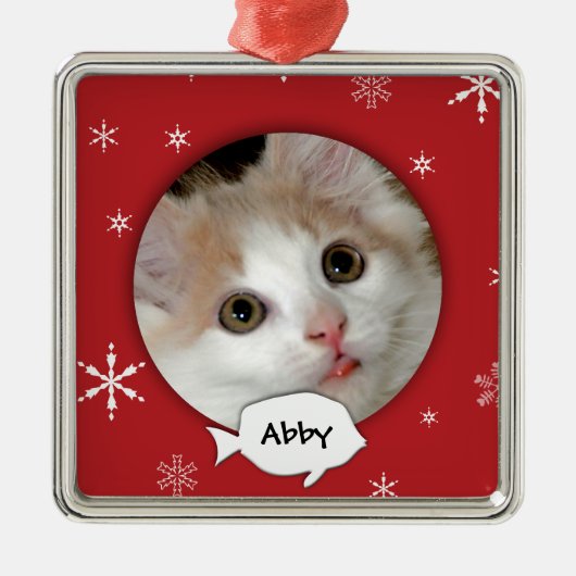 Personalisierter Katzen-Foto-Feiertag Ornament Aus Metall (Vorne)