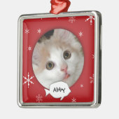 Personalisierter Katzen-Foto-Feiertag Ornament Aus Metall (Links)
