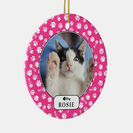 Personalisierter Katzenfisch Knochen und Pawprint Keramik Ornament (Rechts)