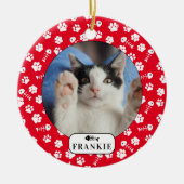 Personalisierter Katzenfisch Knochen und Pawprint Keramik Ornament (Vorne)