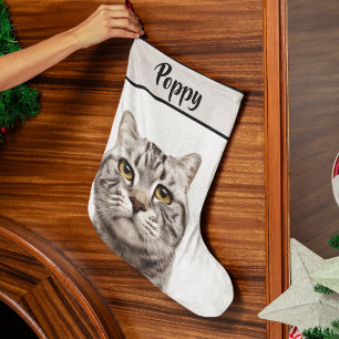 Personalisierter Katzenfoto- und Namens-Weihnachts Großer Weihnachtsstrumpf